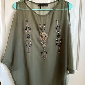 Embroidered Olive Green Women's Top
